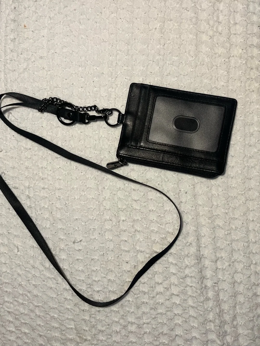 Kinzd Black Leather Card Holder Lanyard Wallet